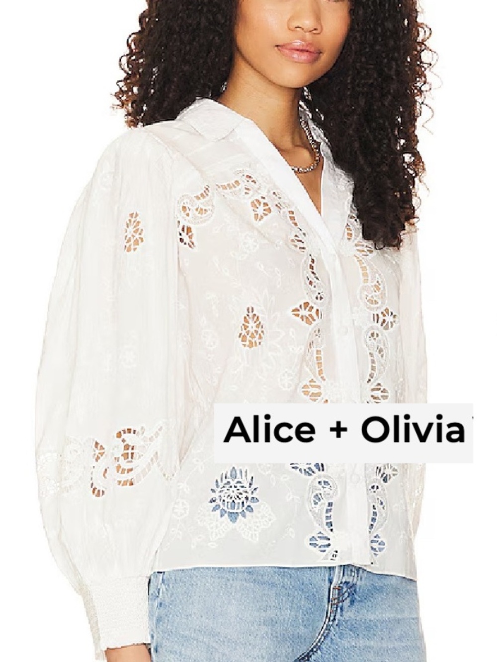NEW Alice+Olivia White Venty puff sleeve shirt, XS, GD1275